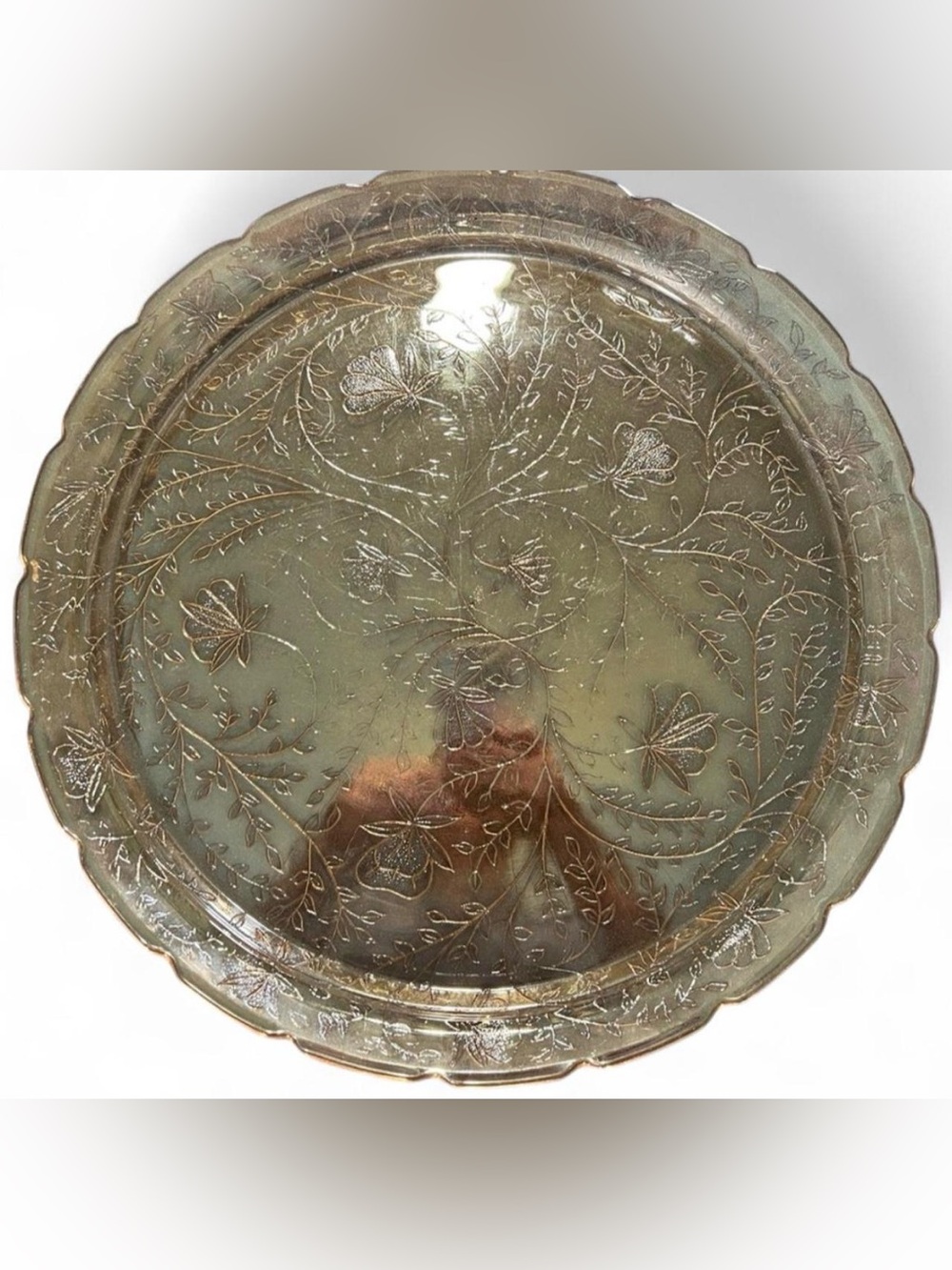 Vintage Jeannette “Floragold Louisa” 13.5 glass serving Platter